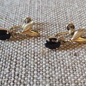 Vintage Amco earrings, 1/20 12K gold filled, Black stone,  screw backs